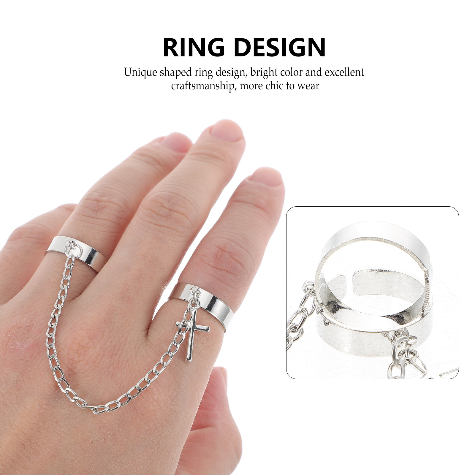 Knuckle Ring Set Cross Chain V - Vintage Punk Knuckle Rings Set ulasan dan harga